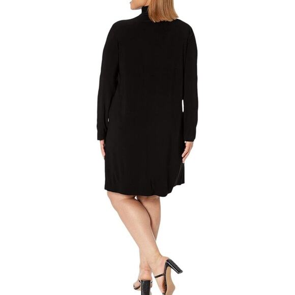 Norma Kamali Black Long Sleeves Midi Swing Dress XL Turtleneck Zip Neck Modest - Picture 9 of 16